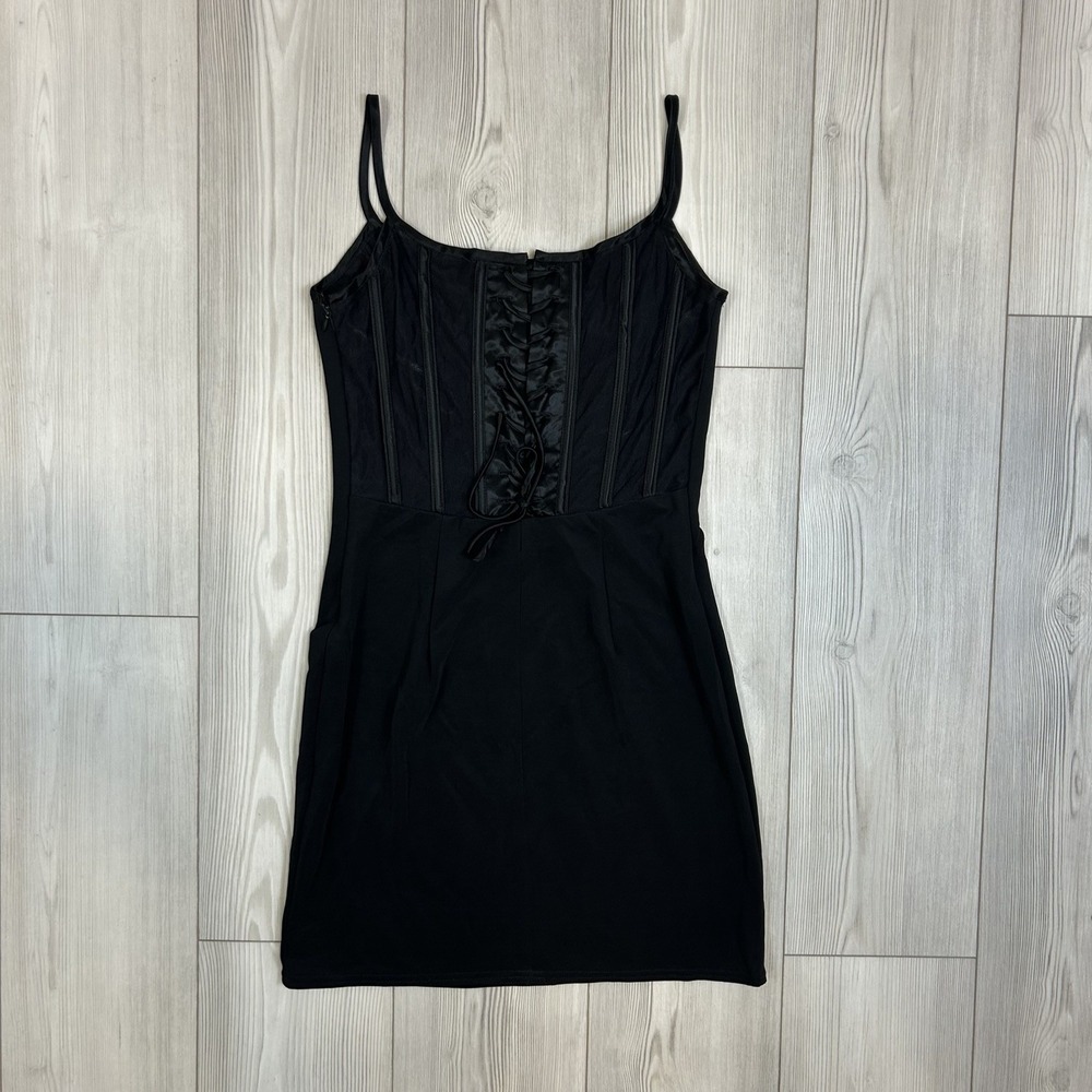Vintage Scott McClintock Corset Back Black Mini Dress Size 8 Lace Up Back